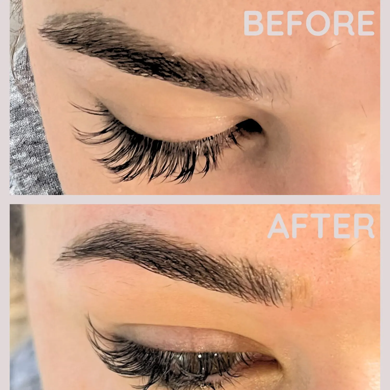 Eyebrow tattoo before, natural brow after